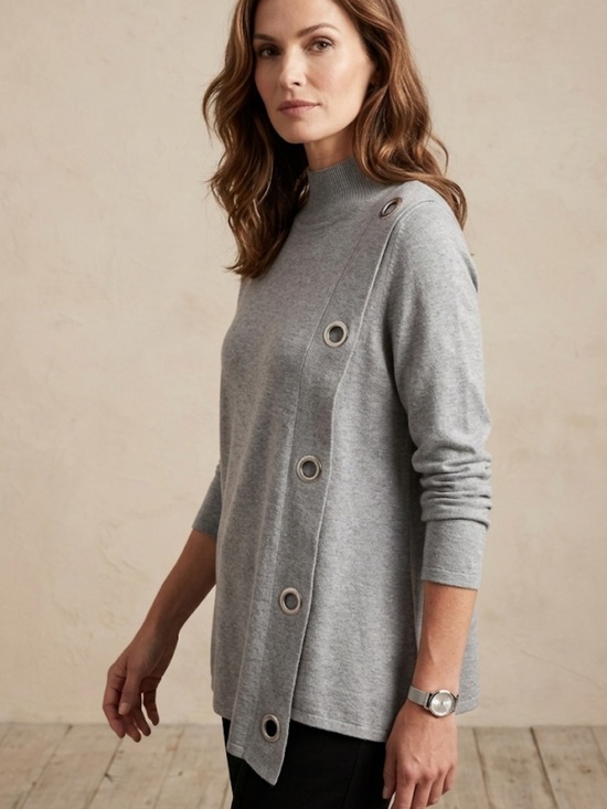 cleo Tops - Cleo Asymmetrical Grunge Minimalist Streetwear Modern Edgy Mock Neck Long Sleeve